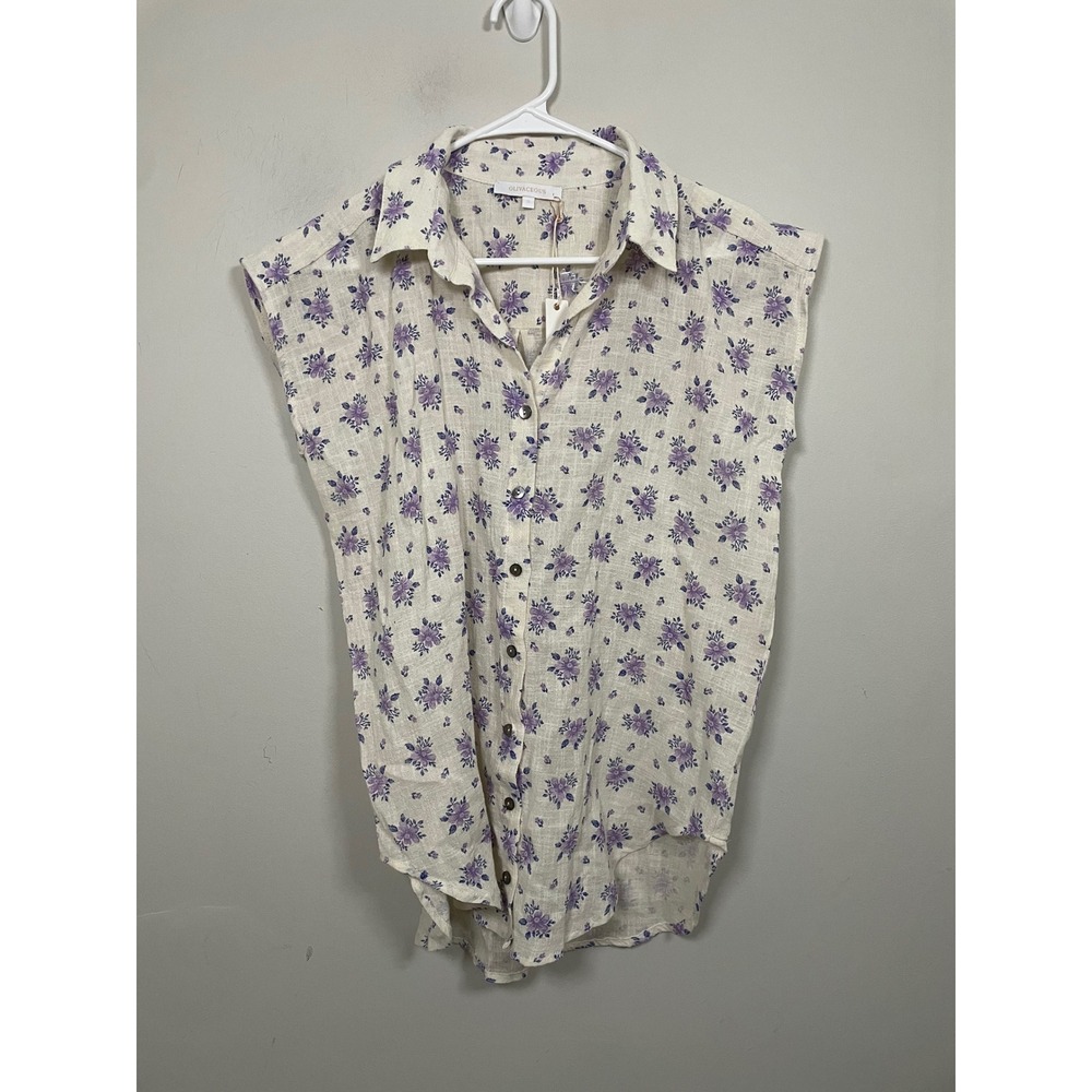 NWT Olivaceous Floral Cotton Short Sleeve Button Down Size Small